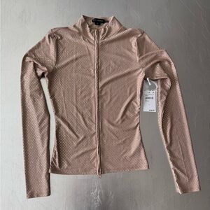 NWT Good American Smooth Matte Crystal Zip Top in Taupe